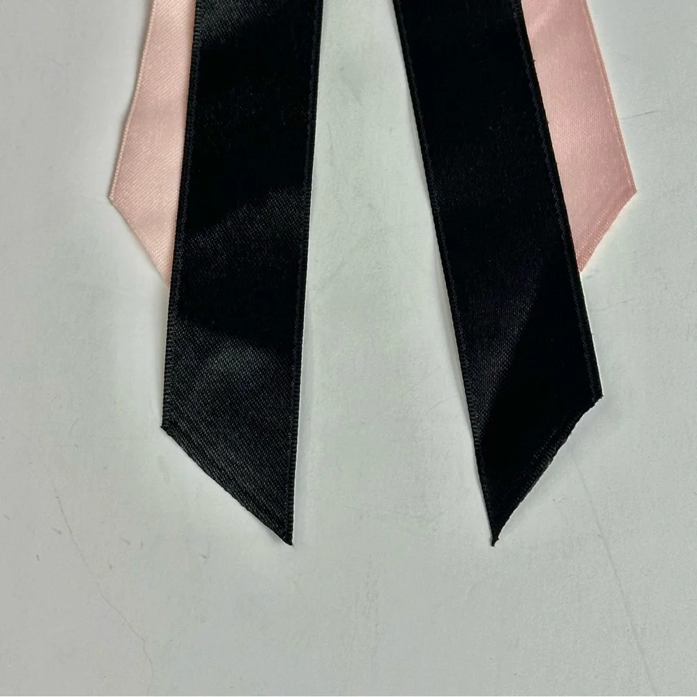 Sincerely Jules Set of 2 Rhinestone & Satin Hair Bows  Black & Pink. NEW